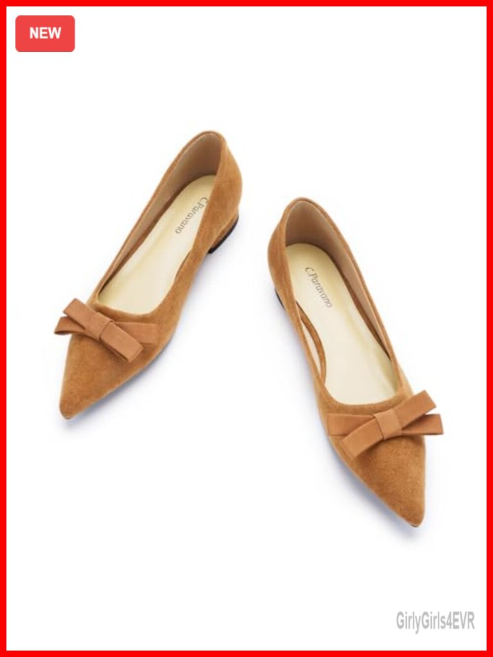 Suede Bow Ballet Flats Pointed Toe Slip-On Comfort Shoes